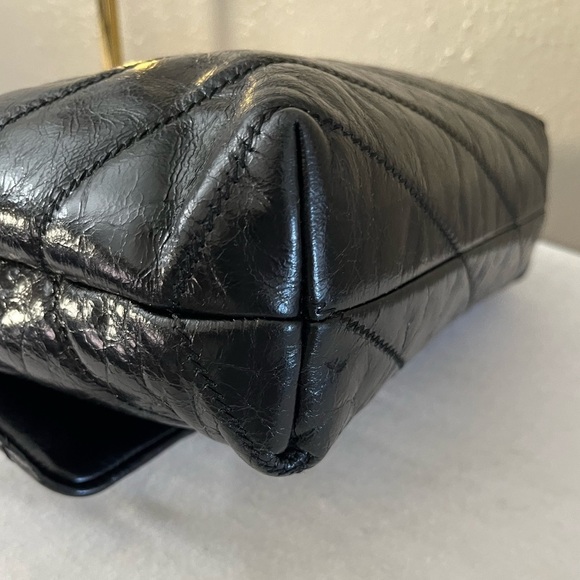 Tory Burch Kira Black Glazed Leather Shoulder Bag Quilted Chain Strap - Picture 8 of 17